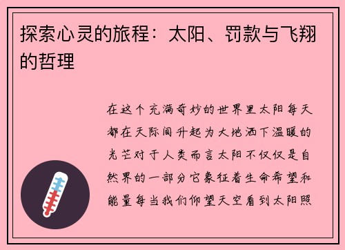 探索心灵的旅程：太阳、罚款与飞翔的哲理